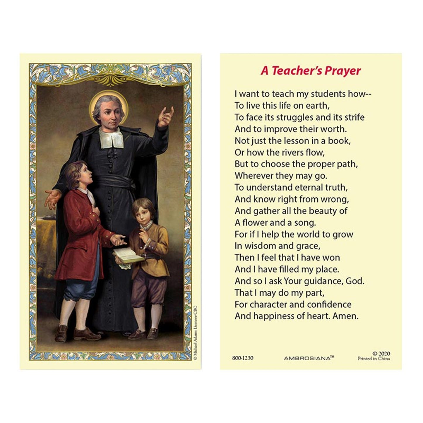 Saint John Baptist de La Salle Laminated Holy Card - 25/PK
