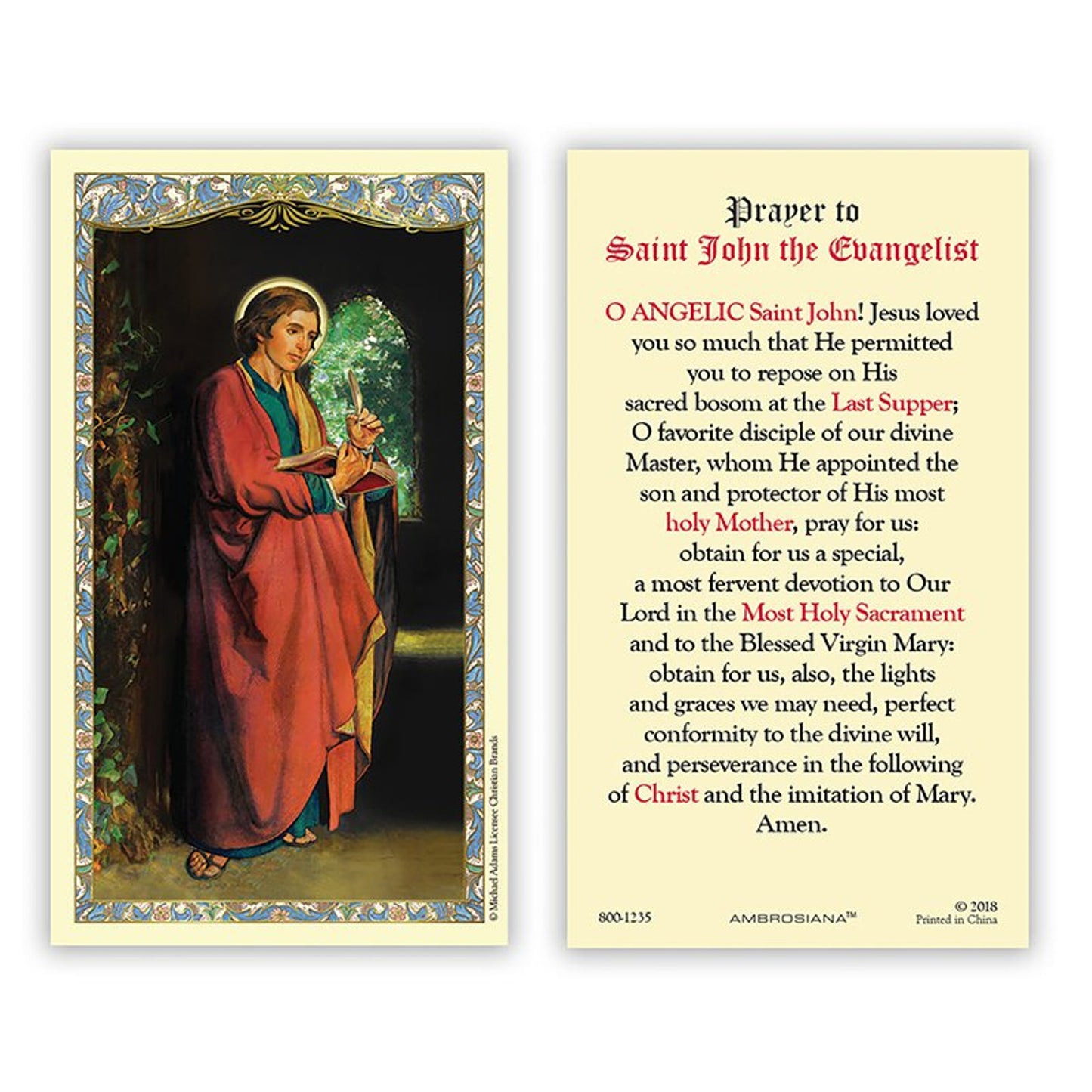 Saint John the Evangelist Laminated Holy Card - 25/PK