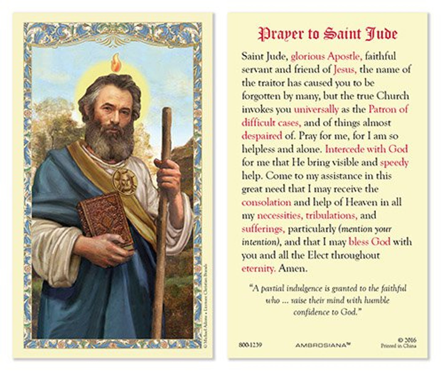 Saint Jude Laminated Holy Card