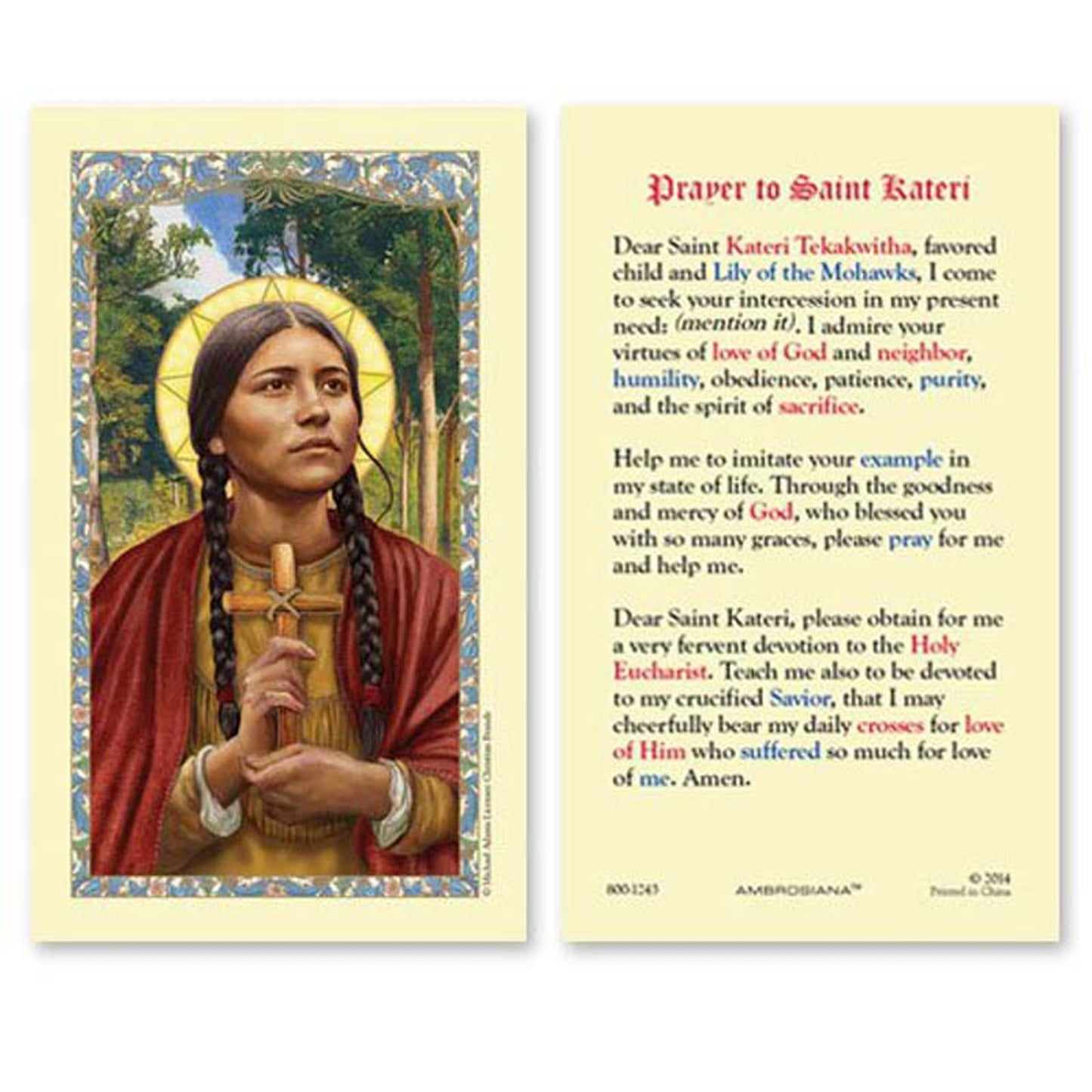 Saint Kateri Tekakwitha Prayer Laminated Holy Card