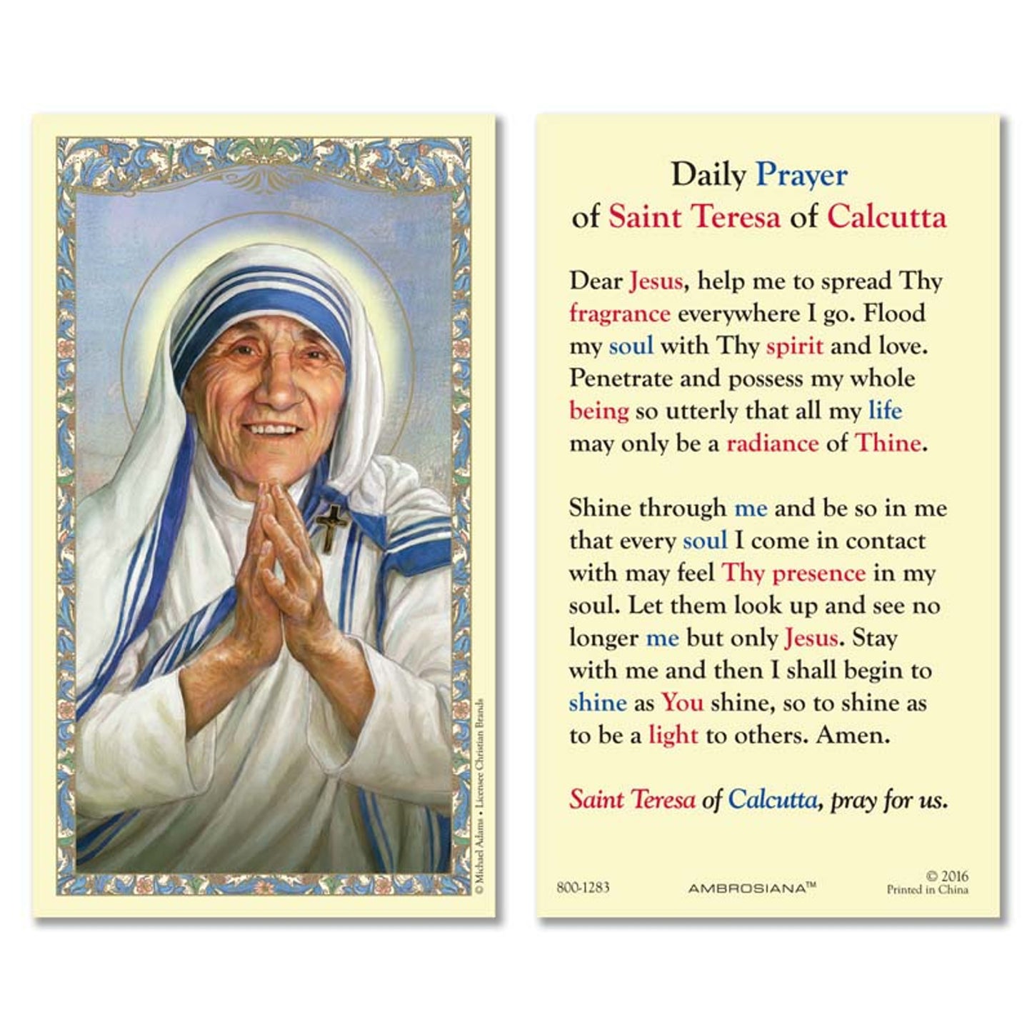 Saint Teresa Prayer Laminated Holy Card - 25/PK