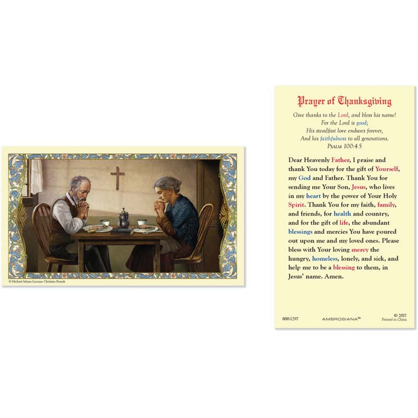 Thanksgiving Laminated Holy Card - 25/PK
