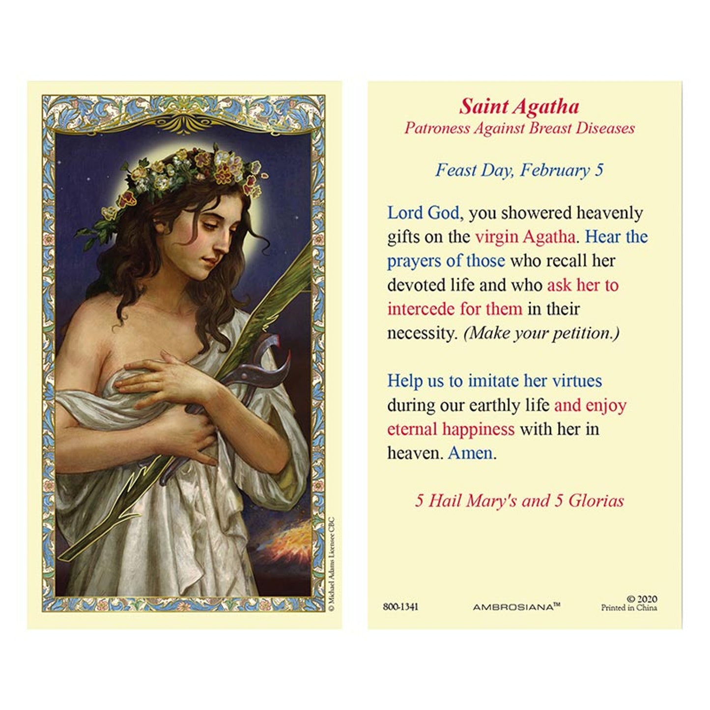 Saint Agatha Laminated Holy Card - 25/PK