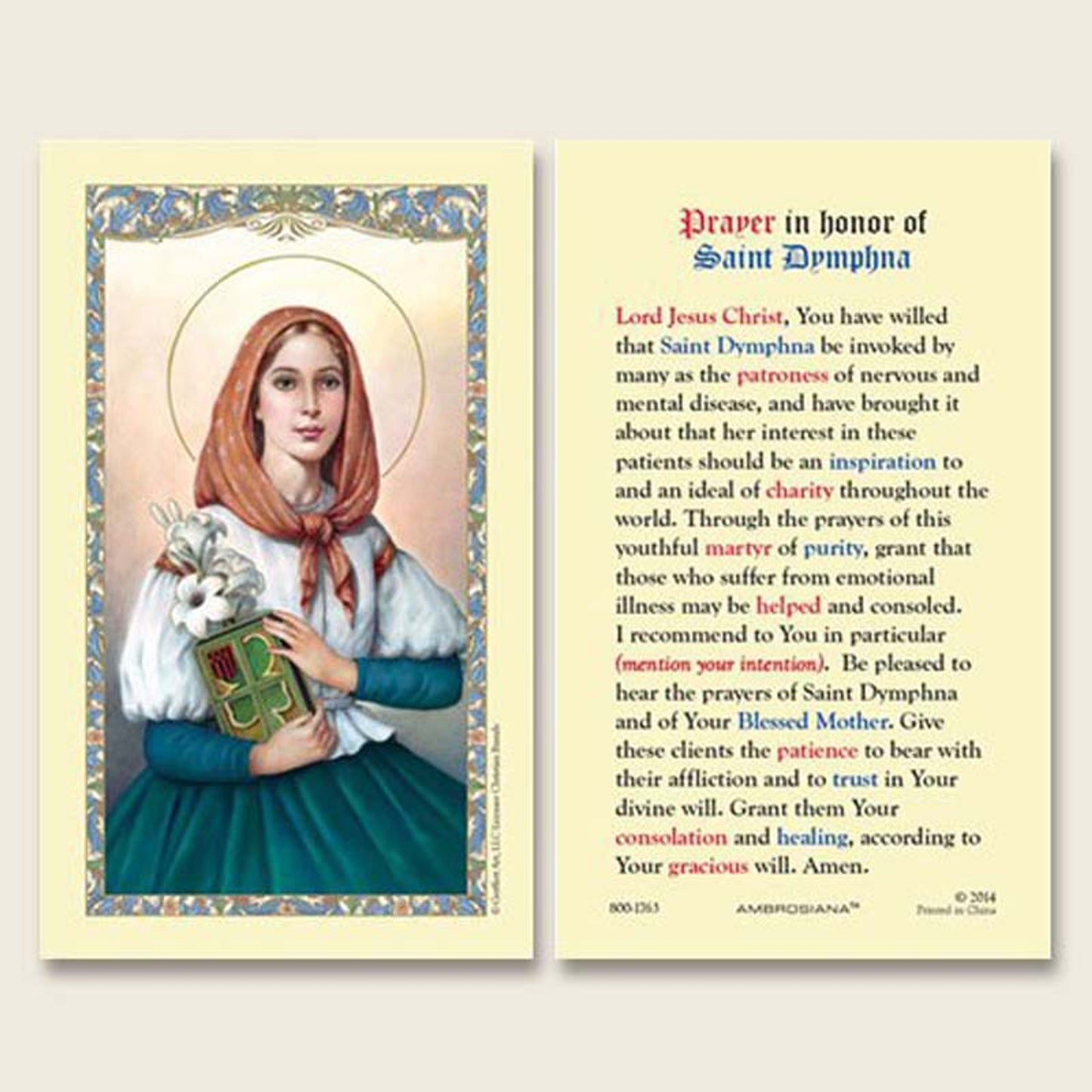 Saint Dymphna Laminated Holy Card - 25/PK