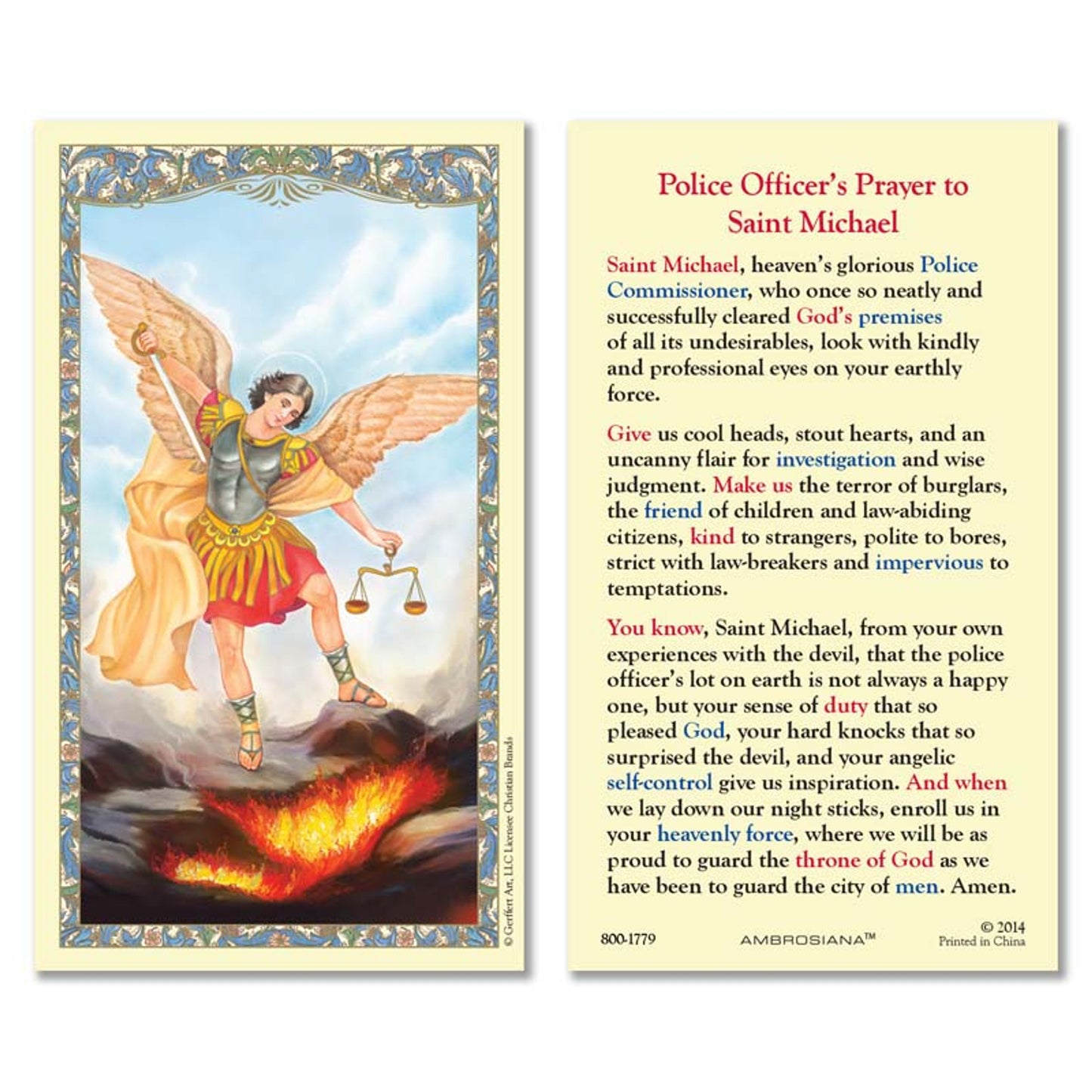 Saint Michael Laminated Holy Card (800-1779) - 25/PK