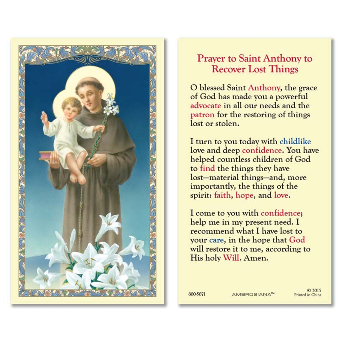 Saint Anthony Laminated Holy Card - 25/PK