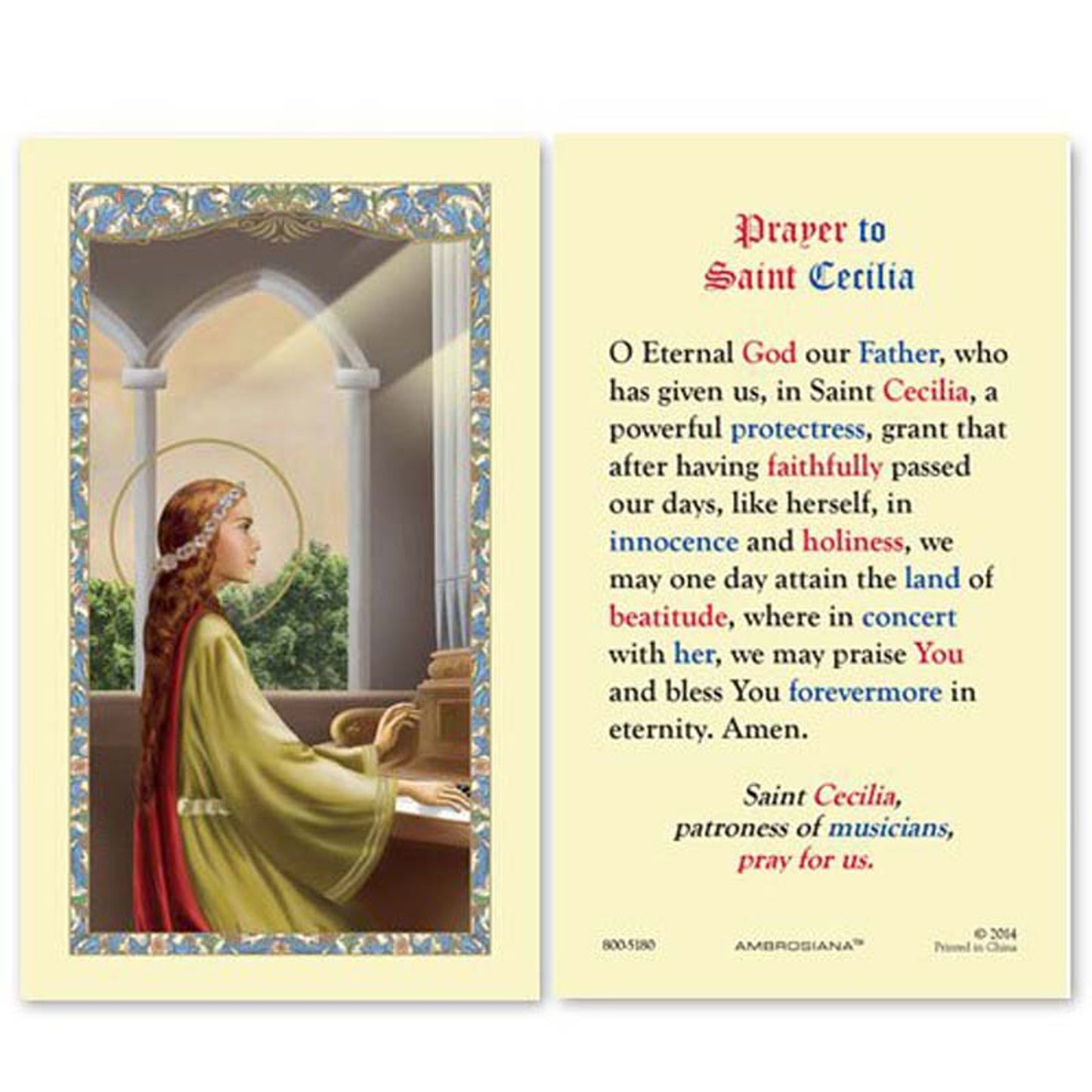 Saint Cecilia Laminated Holy Card - 25/PK