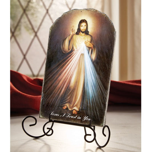 Arched Tile Plaque with Stand - Divine Mercy
