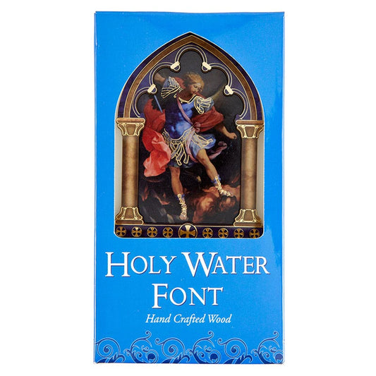 Lasered Wood Holy Water Font - Saint Michael
