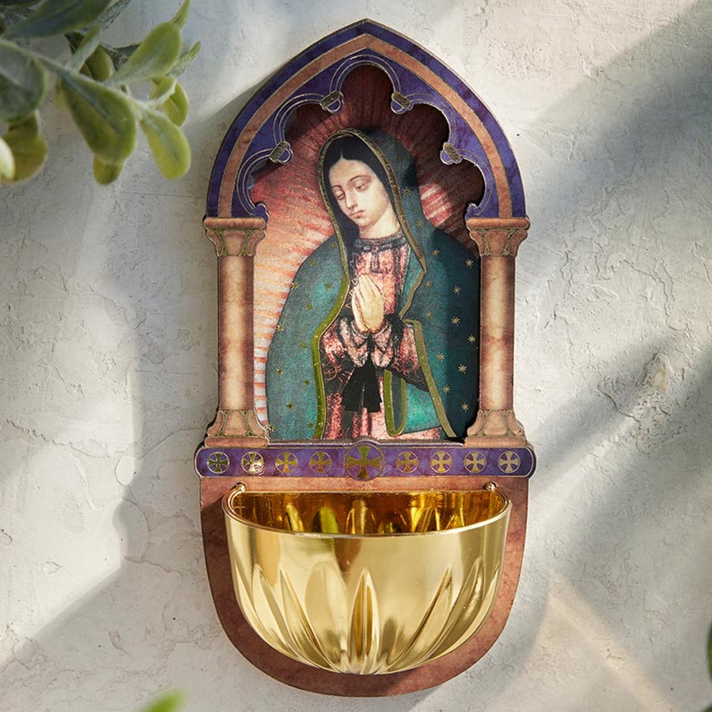 Lasered Wood Holy Water Font - Our Lady Of Guadalupe