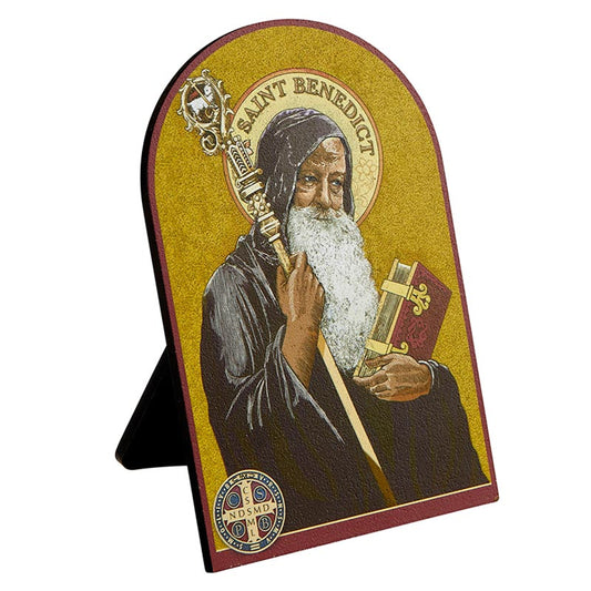 Saint Benedict Arched Wood Desk Plaque