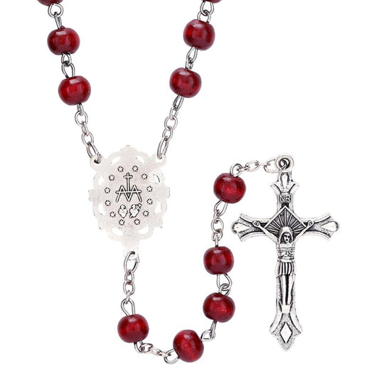 Maroon Round Bead Rosary - 12 pack