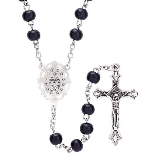 Black Round Bead Rosary - 12 pack