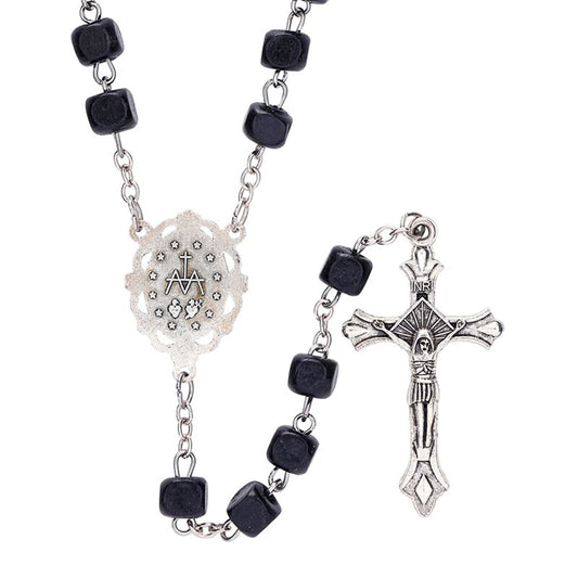 Square Black Bead Rosary - 12 pack