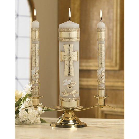 Cross Rings Wedding Candle Unity Set