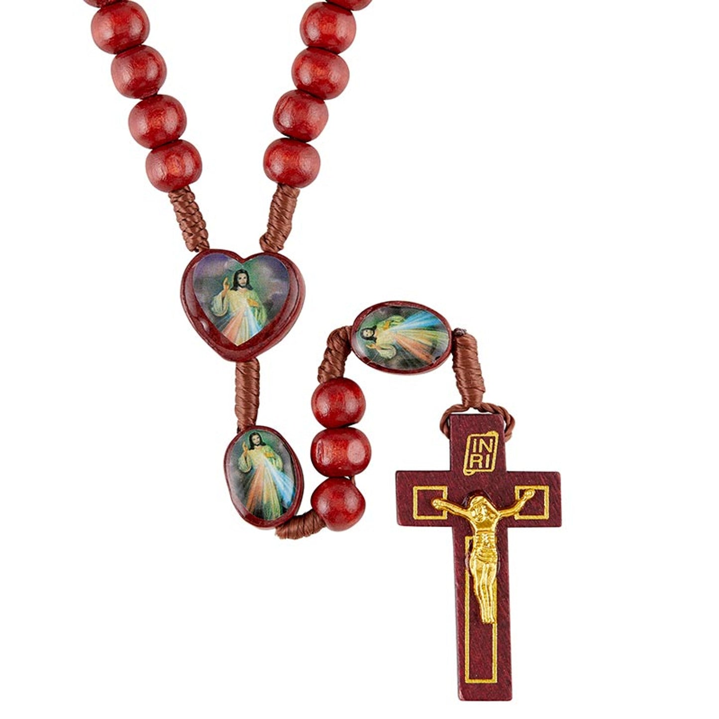 Wood Rosary On Card With Heart Shaped Epoxy Divine Mercy Center