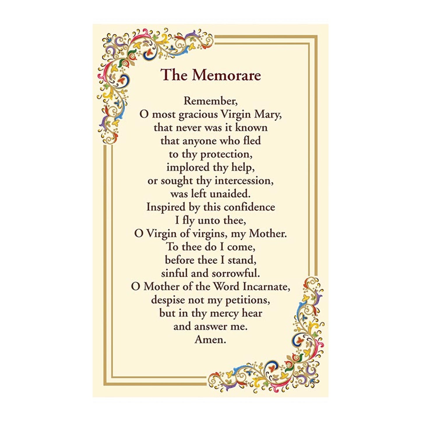 Memorare Prayer Florentine Holy Card