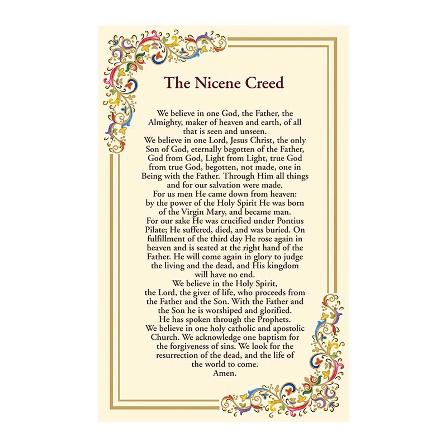 Nicene Creed Florentine Holy Card