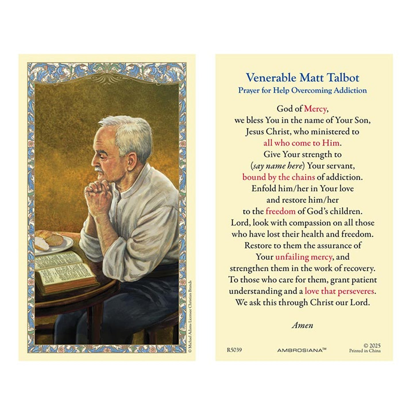 Venerable Matt Talbot Holy Card - 25/PK