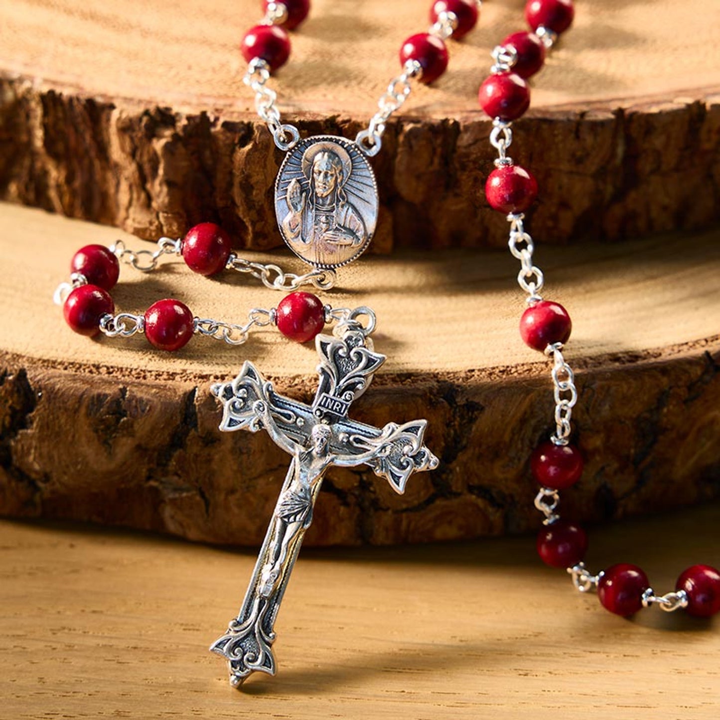 Rose Wood Lock-Link Rosary