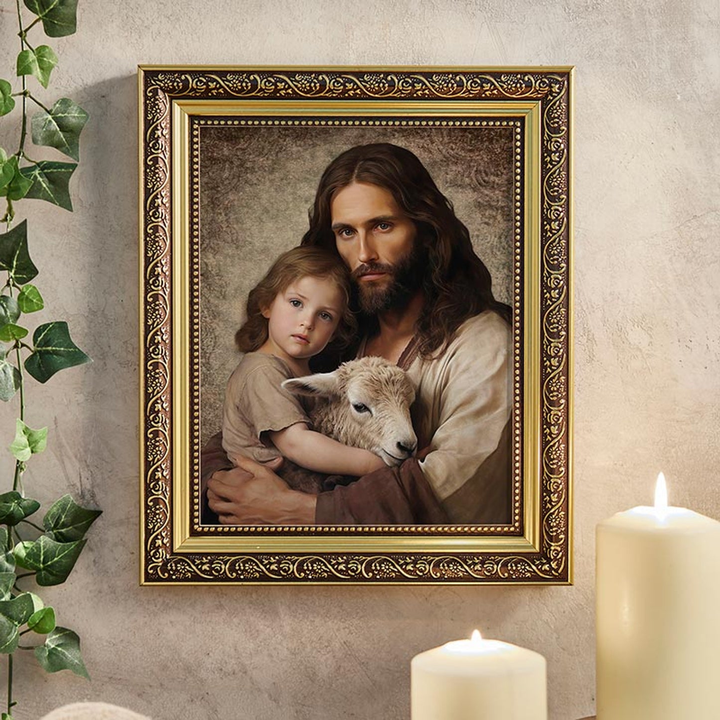 Christ the Good Shepherd Gold Tone Framed Print