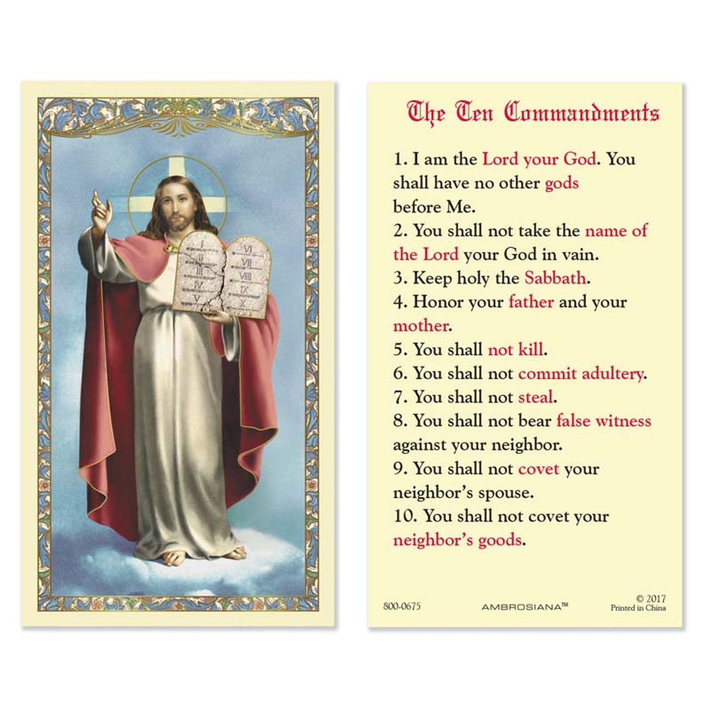 The Ten Commandments Laminated Holy Card - 25/PK