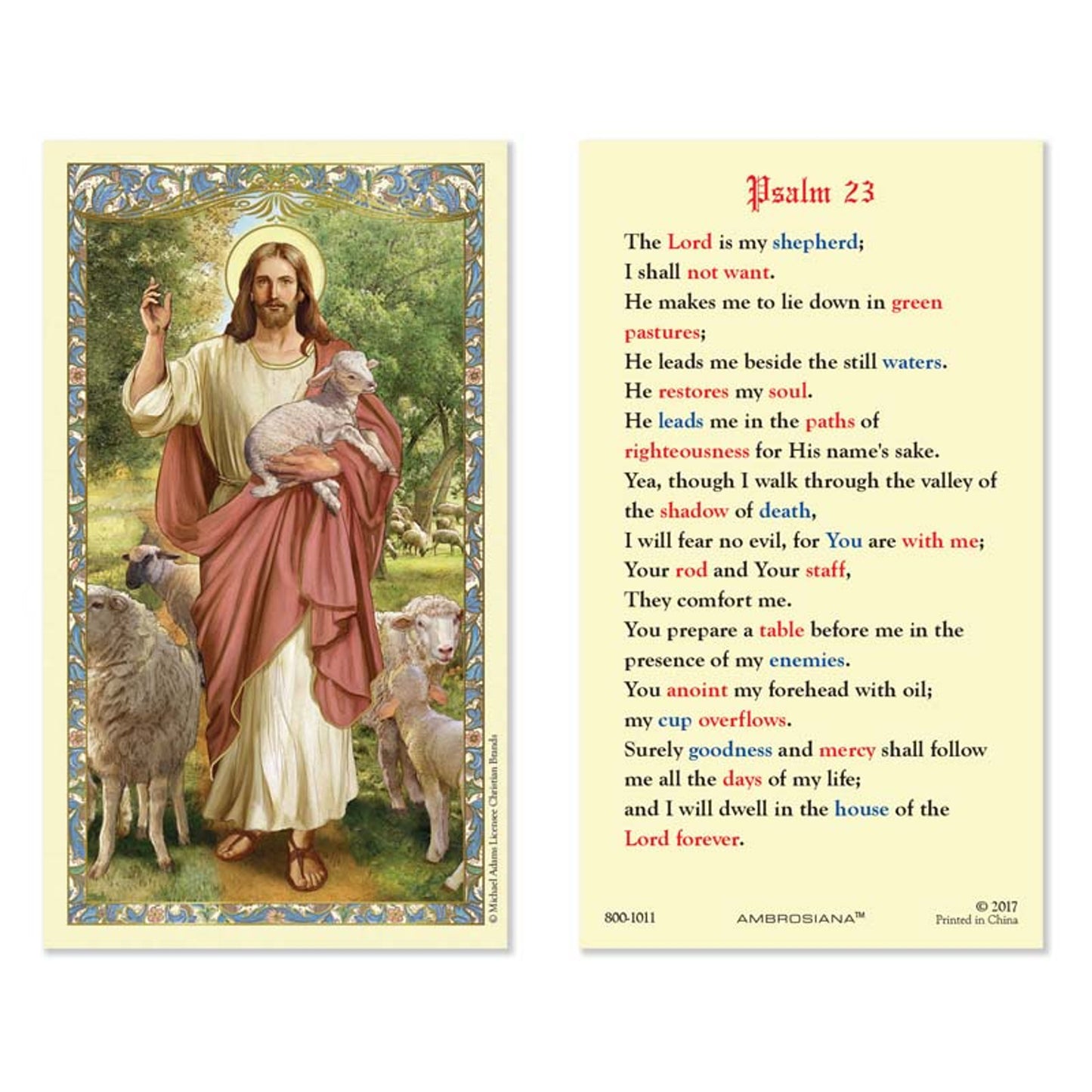 Christ the Good Shepherd Laminated Holy Card (Psalm 23) - 25/PK