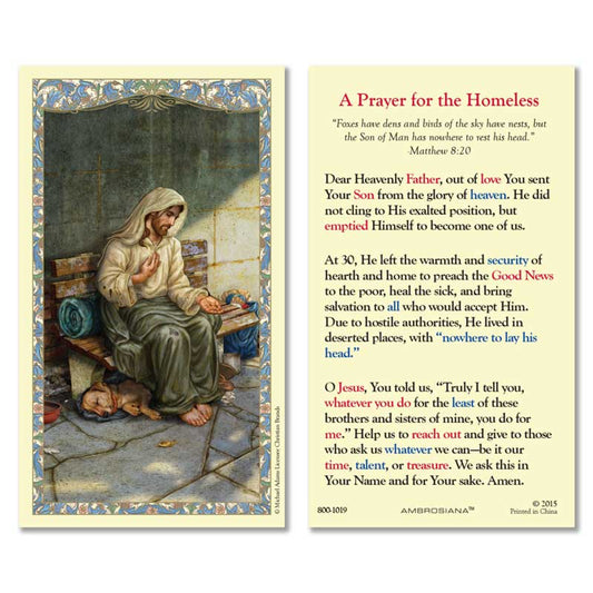 Christ Homeless - A Prayer for the Homeless Laminated Holy Card - 25/PK