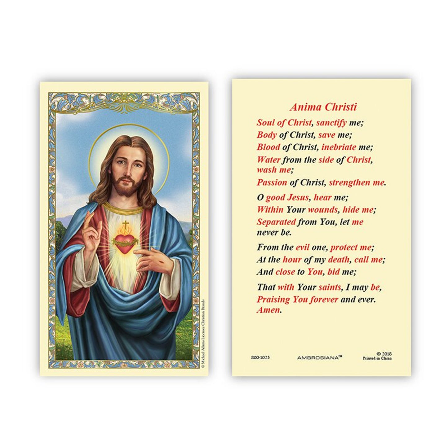 Sacred Heart Anima Christi Laminated Holy Card - 25/PK