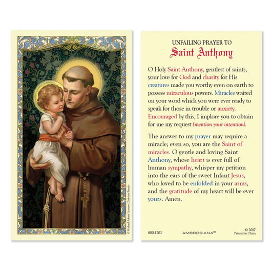 Saint Anthony Unfailing Prayer Laminated Holy Card - 25/PK