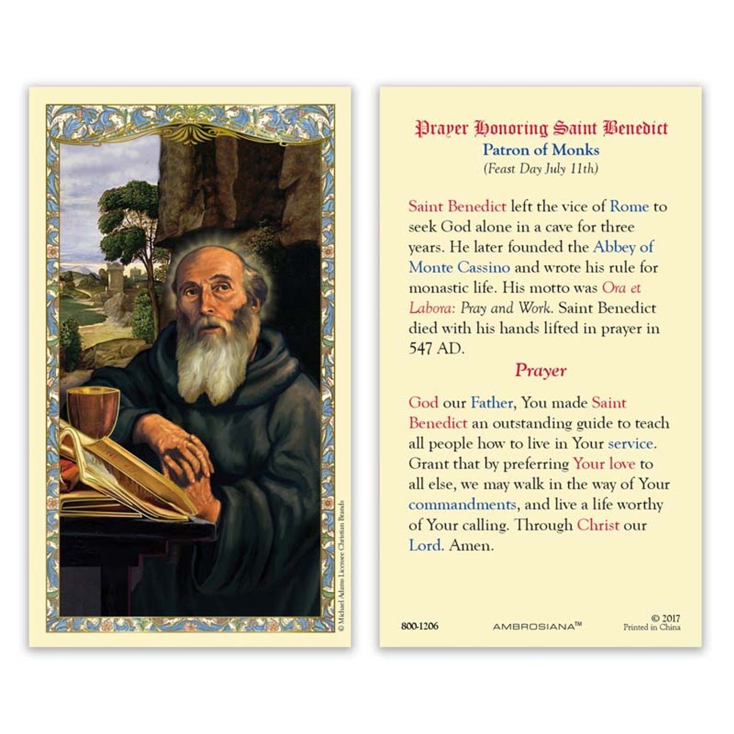 Saint Benedict Laminated Holy Card
