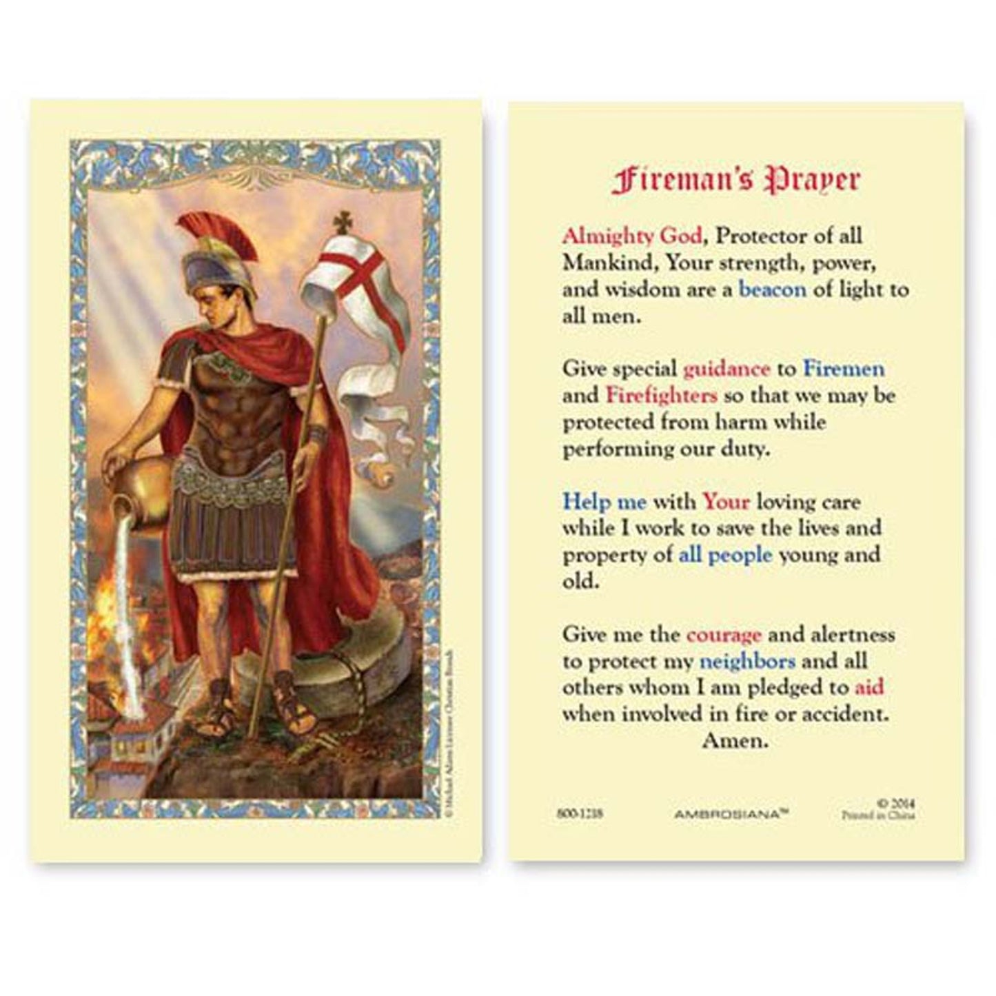 Saint Florian Fireman's Prayer Laminated Holy Card - 25/PK