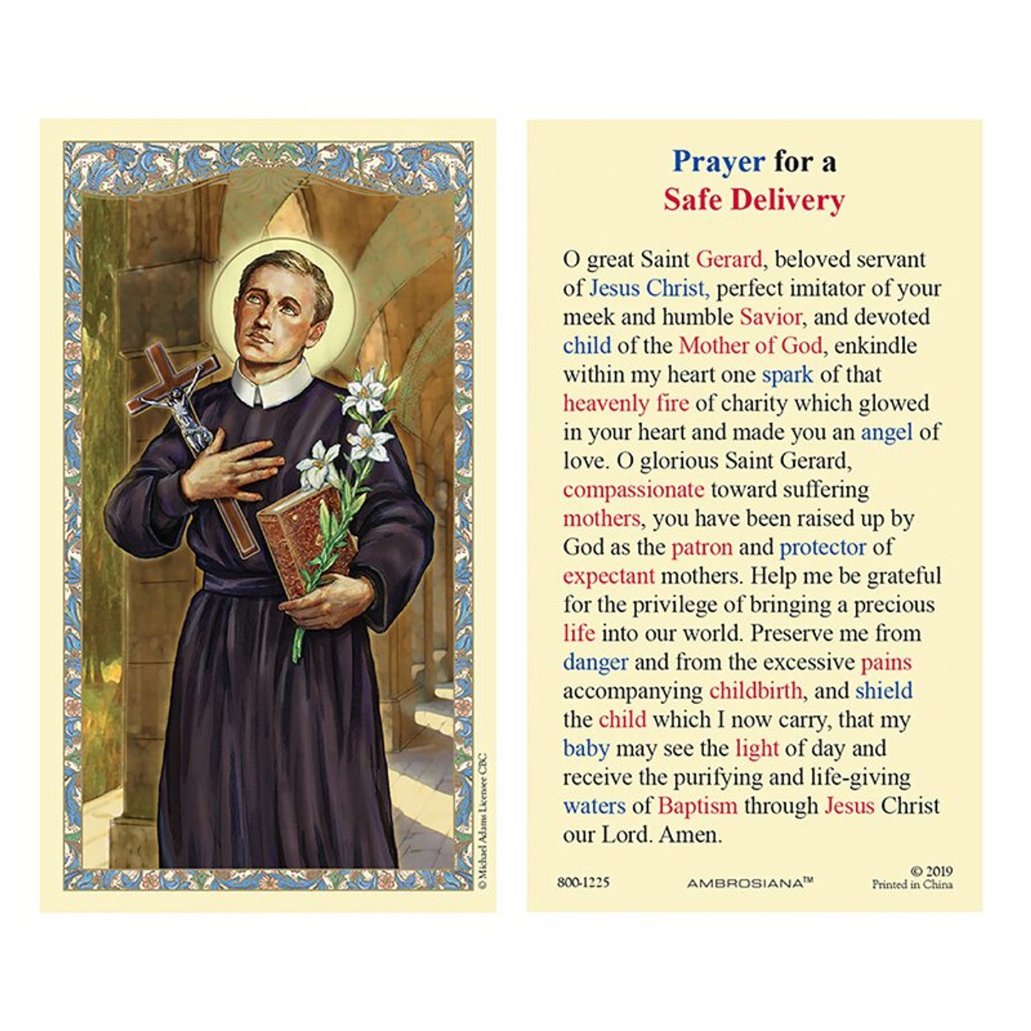 Saint Gerard Laminated Holy Card - 25/PK