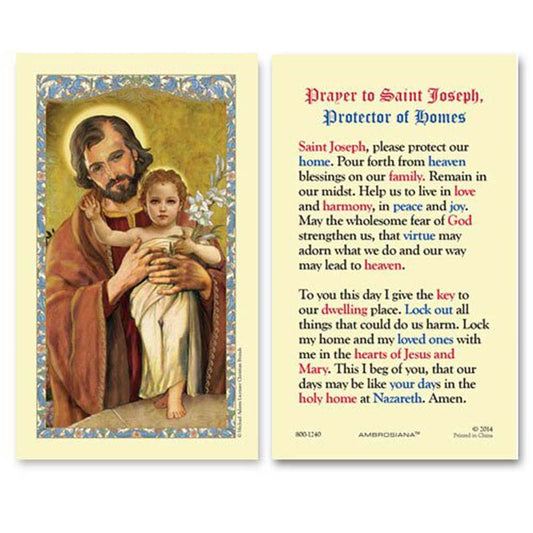 Saint Joseph and Child, Protector of Homes Laminated Holy Card - 25/PK