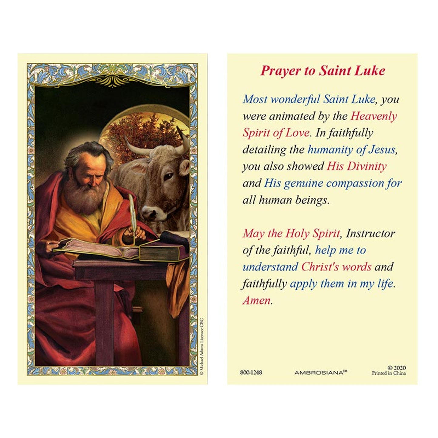 Saint Luke Laminated Holy Card - 25/PK