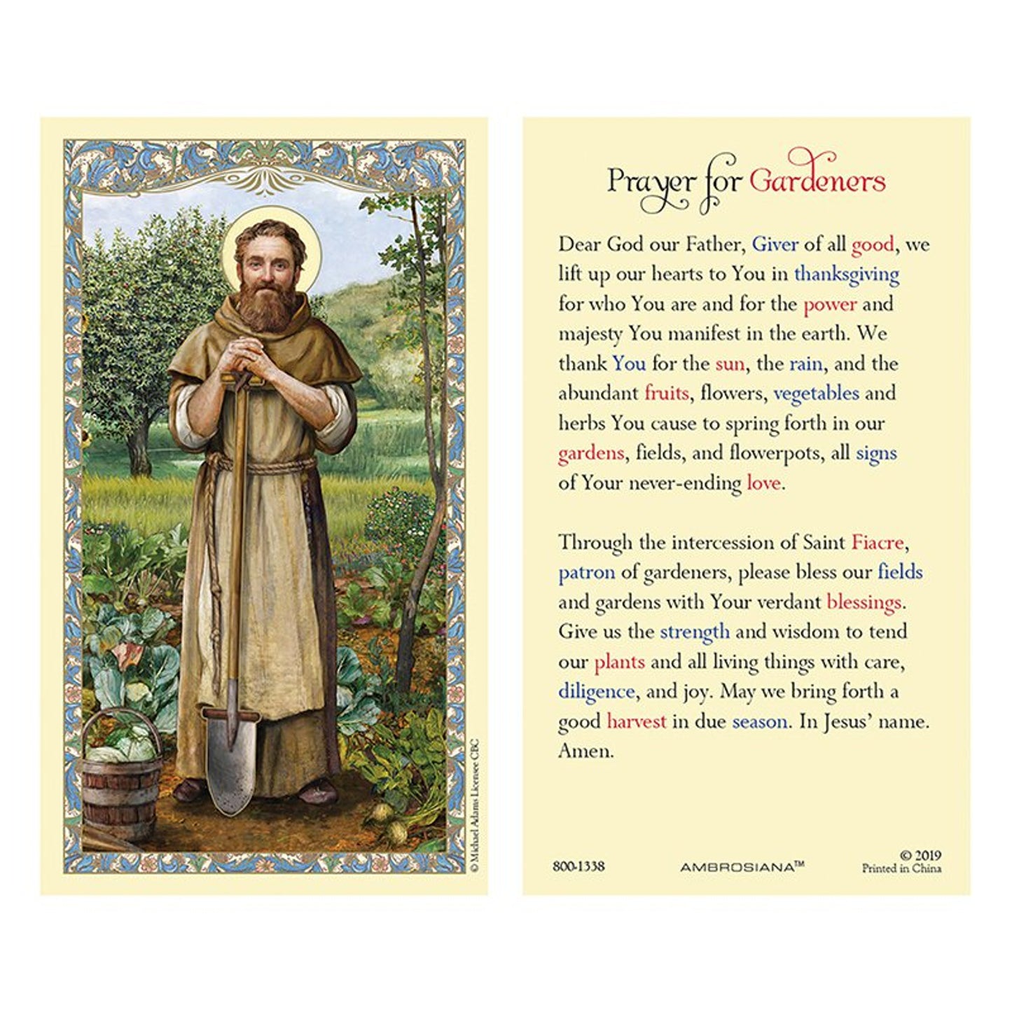Saint Fiacre Laminated Holy Card - 25/PK