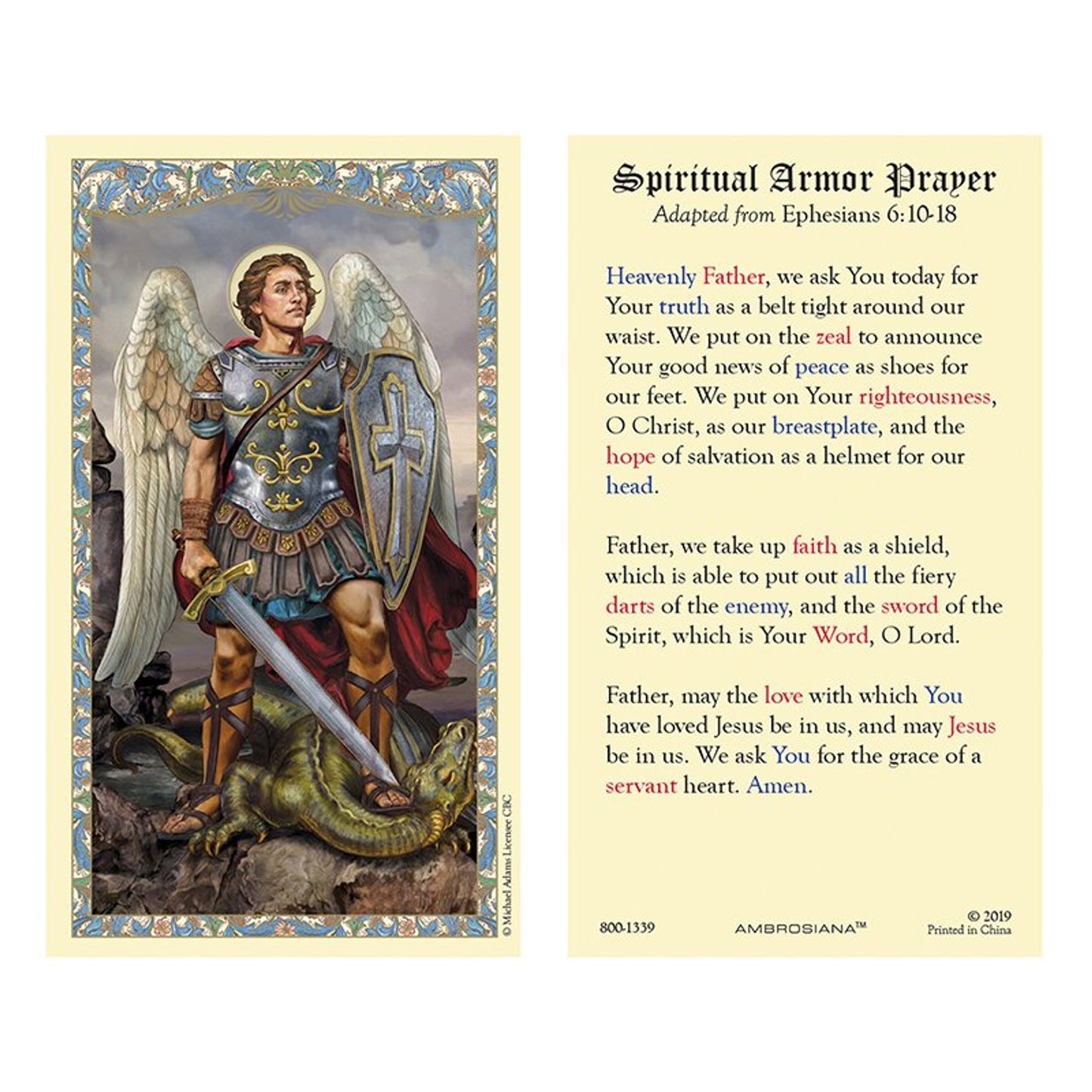 Saint Michael Laminated Holy Card (800-1339) - 25/PK