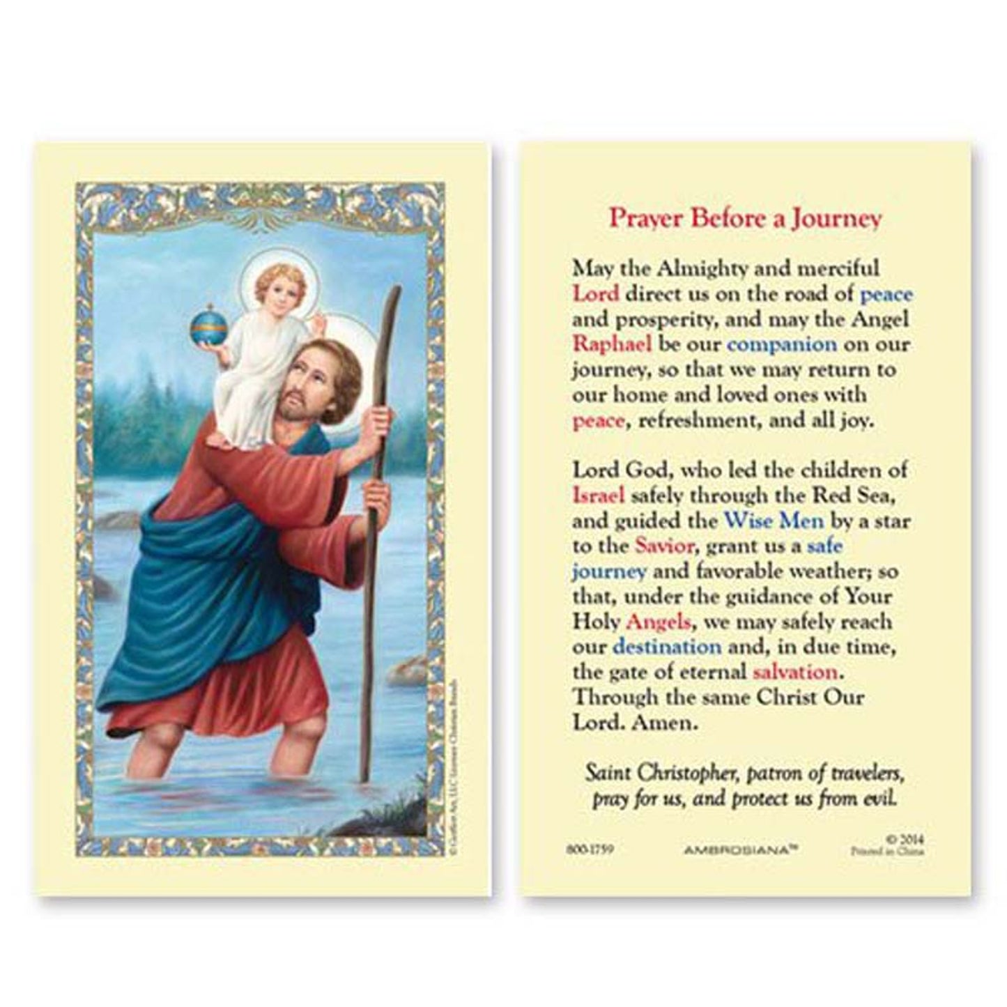 Saint Christopher (Prayer Before a Journey) Laminated Holy Card - 25/PK