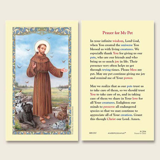 Saint Francis of Assisi Pet Prayers Laminated Holy Card