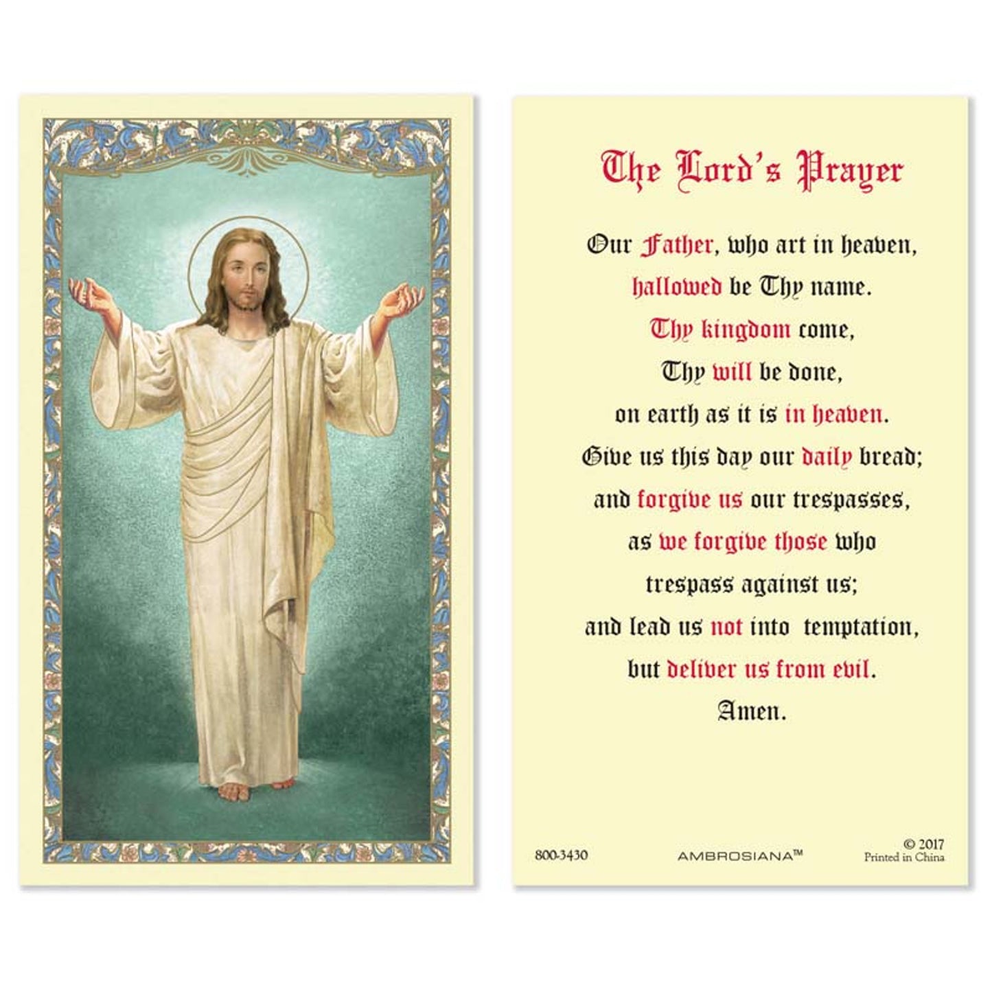 Christ Blessing The Lord's Prayer Holy Card - 25/PK