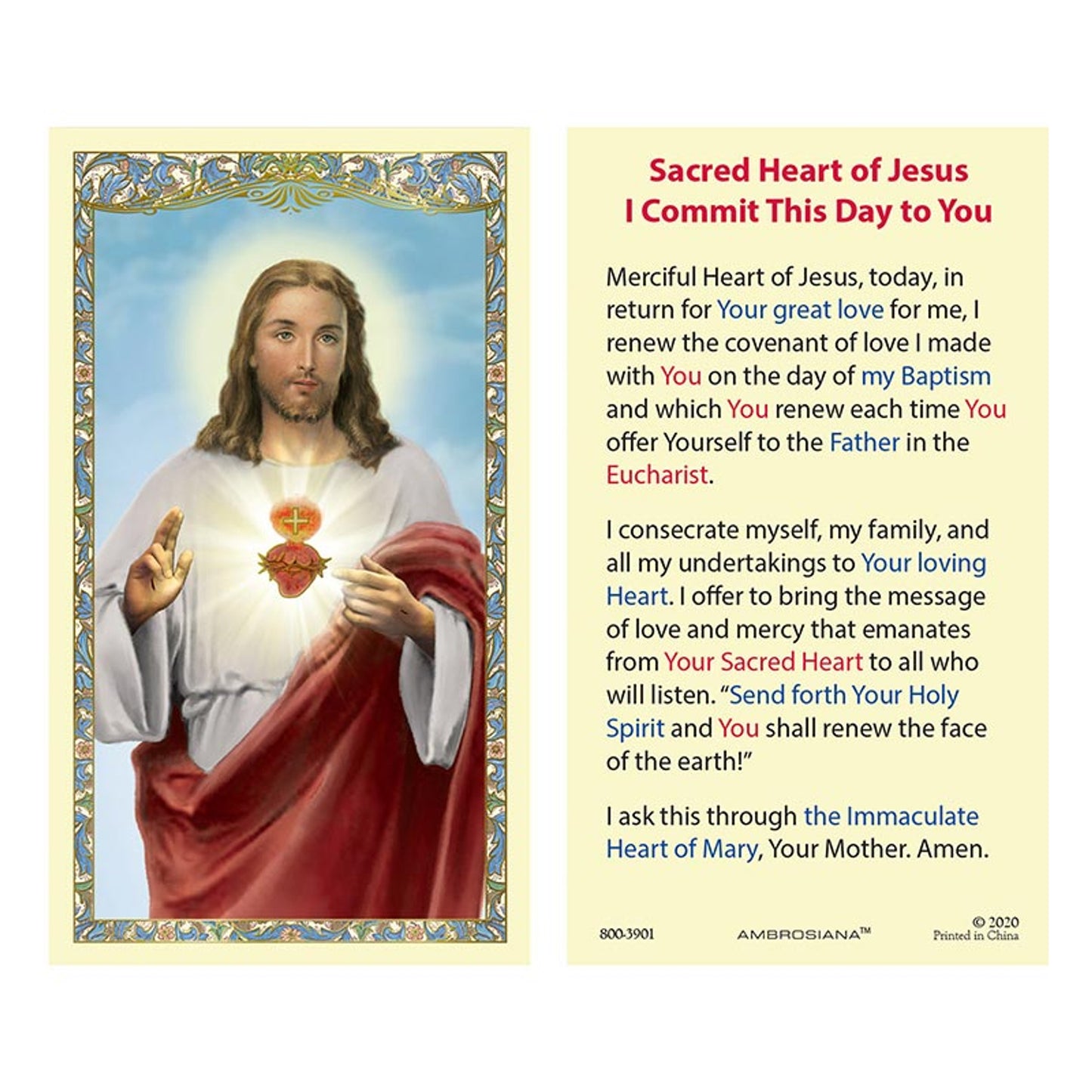 Sacred Heart Laminated Holy Card - 25/PK
