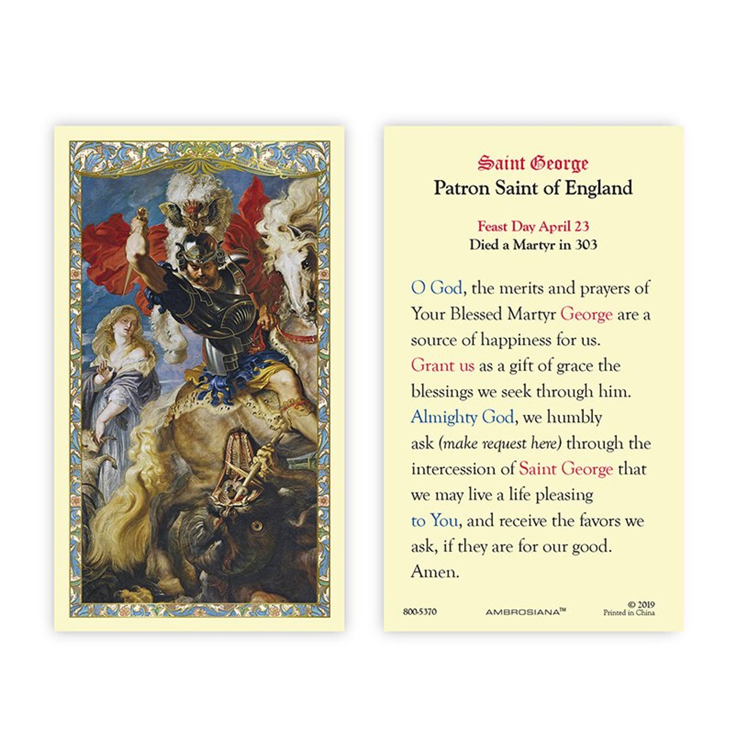 Saint George Laminated Holy Card - 25/PK