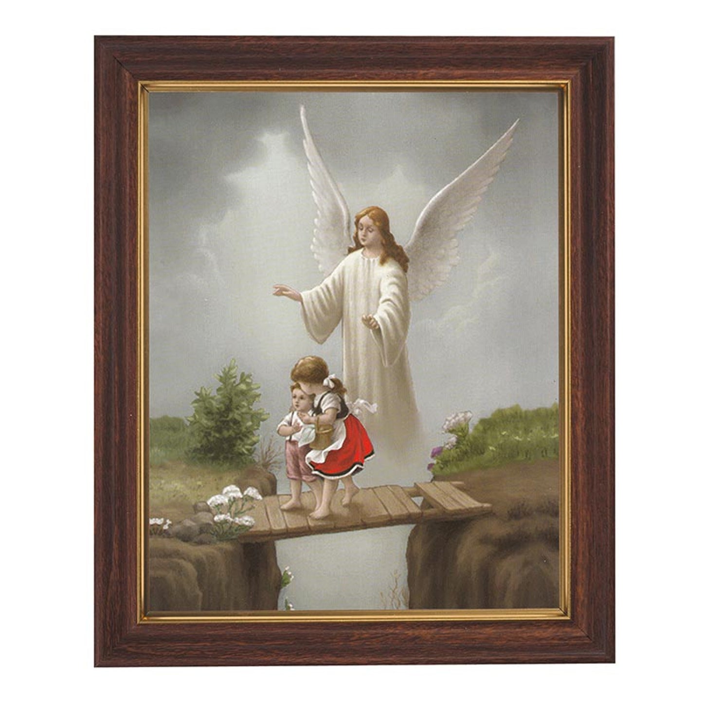 Guardian Angel Wood Tone Framed Print