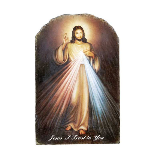 Arched Tile Plaque with Stand - Divine Mercy