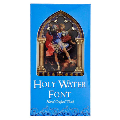 Lasered Wood Holy Water Font - Saint Michael