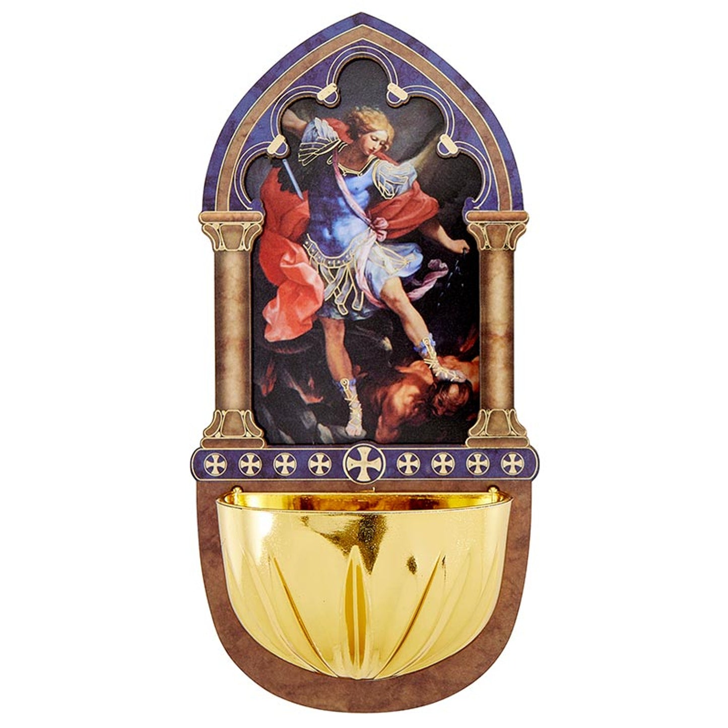 Lasered Wood Holy Water Font - Saint Michael
