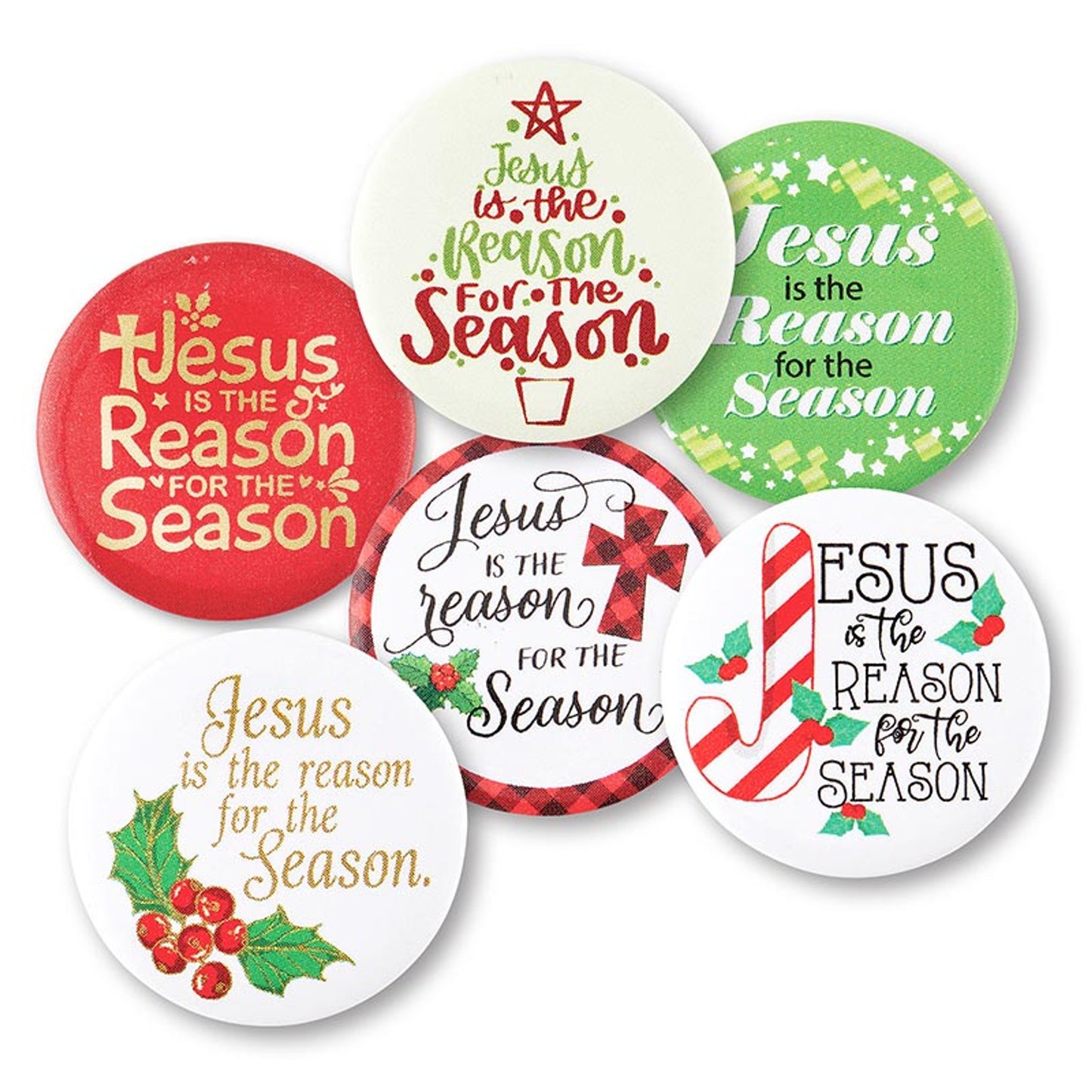 Jesus Is The Reason For The Season Christmas Buttons - 6 Assorted