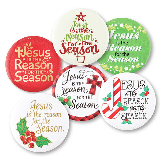 Jesus Is The Reason For The Season Christmas Buttons - 6 Assorted