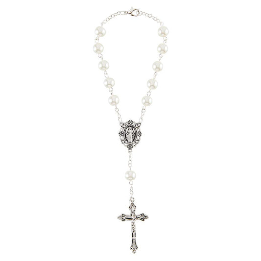 Cream Glass Pearl Auto Rosary
