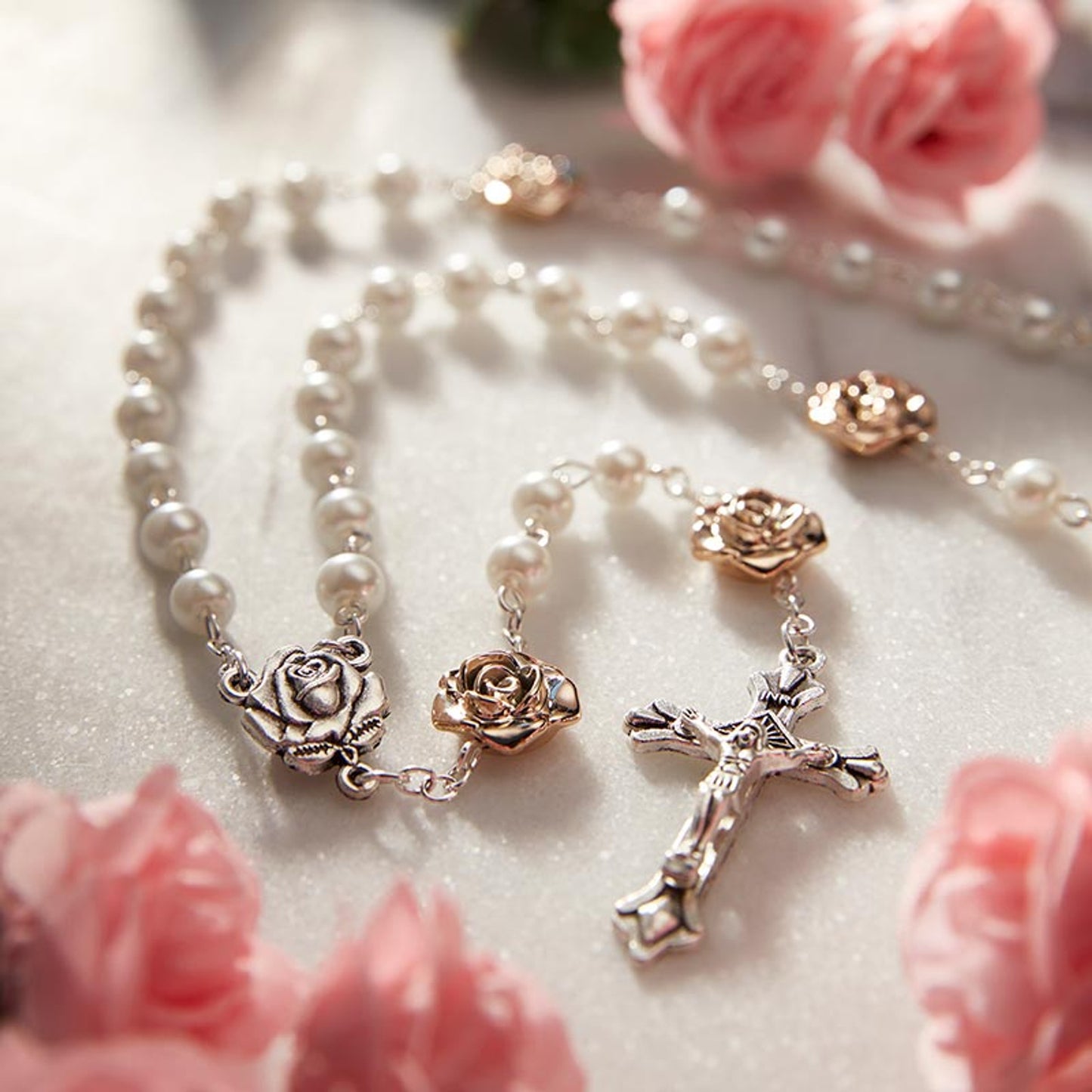 Golden Rose Collection - White Rosary